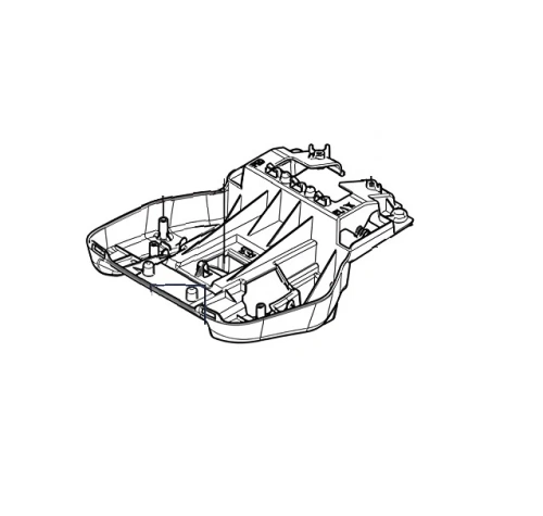 Rama robota koszącego Automower 560 EPOS Husqvarna przedstawiona w widoku z boku. Widać wnętrze z elementami mechanicznymi oraz mocowaniami, w kolorze czarnym. Produkt leży poziomo, bez dodatkowych akcesoriów. Tło neutralne.