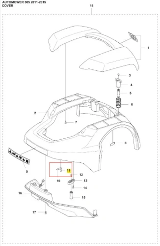 Magnes do robota koszącego Automower 305 Husqvarna, prostokątny, ciemny plastik, z oznaczeniem. W zestawie śrubunek i podkładka do montażu.