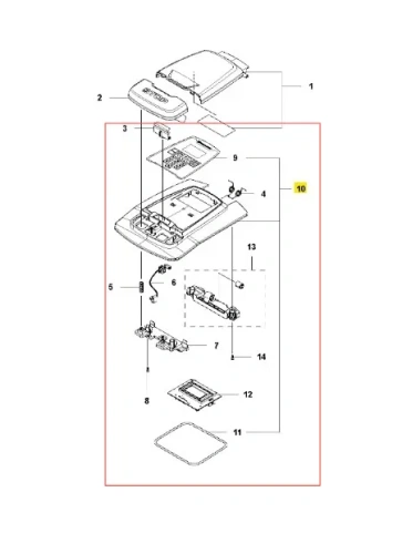 Osłona zestawu robota koszącego AUTOMOWER 310 Husqvarna w kolorze czarnym, z widocznymi elementami montażowymi. Produkt przedstawiony z góry, w formie rozłożonej, ukazujący detale konstrukcyjne. Tło graficzne na białym tle.