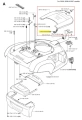 Łącznik do robota koszącego Automower 220 AC Husqvarna, szary, widok z góry, płasko leżący z otworem montażowym i miejscem na mocowania. Na powierzchni logo i napisy Husqvarna, na tle jasna, gładka powierzchnia.