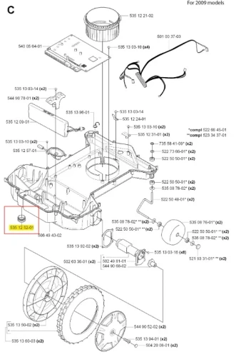 Zaślepka do robota koszącego Automower 220 AC Husqvarna, okrągła, szara, z tworzywa sztucznego, oznaczona etykietą 535 12 52-01, widok frontalny na białym tle, przeznaczona do montażu w systemie koszącym.