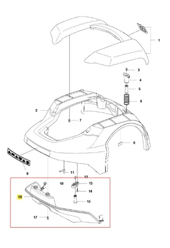 Zderzak do robota koszącego AUTOMOWER 105 Husqvarna, szary, z trwałego plastiku, z elementami montażowymi. Widok z boku ukazujący kształt i mocowanie. Prosty w montażu.