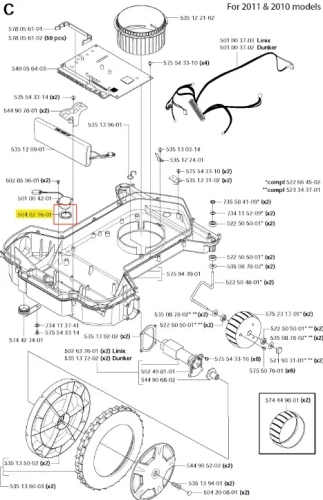 Uszczelka do robota koszącego Automower 220 AC Husqvarna, czarna, elastyczna, okrągła z wyraźnymi oznaczeniami, widok frontalny na jednolitym tle.