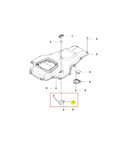 Fragment wiązki robota koszącego Automower 320 NERA, w tym element z oznaczeniem numer 7. Przedstawiono ją w układzie płaskim, na białym tle, z wyraźnie zaznaczonymi detalami technicznymi jak otwory i złącza.
