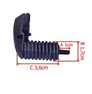 Amortyzator pilarki w odcieniu czarnym, z plastikową, teksturowaną częścią o kształcie spiralnym, długości 17 cm i średnicy 3,6 cm, z metalowym gwintem 1 cm. Ujęcie z boku, ukazujące szczegóły konstrukcji oraz wymiary produktu.