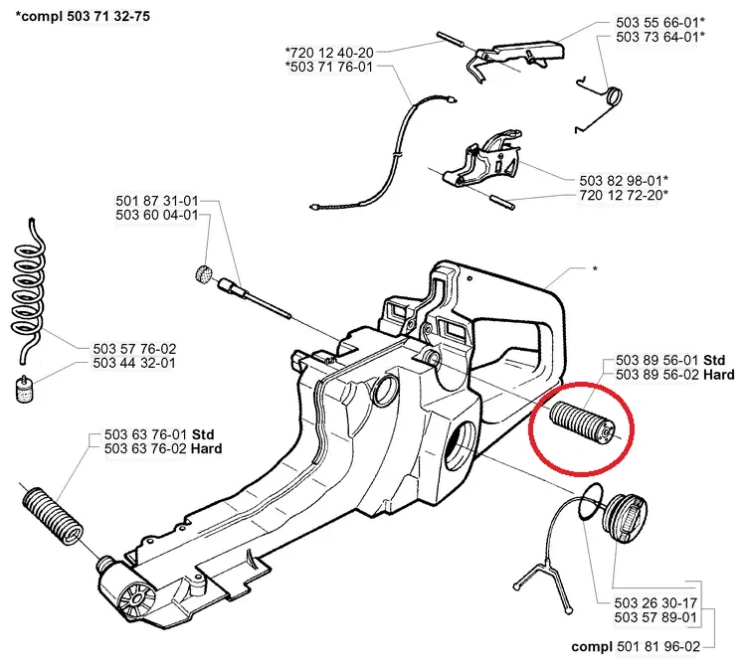 Amortyzator górny pilarki Husqvarna 371/372XP/365XP w widoku frontalnym. Element ma okrągły kształt, wykonany z metalu, z widocznym gwintem i gładką powierzchnią. Umieszczony na tle białym, bez dodatkowych akcesoriów.