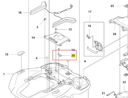 Wspornik obrotowy do robota koszącego Automower 560 EPOS firmy Husqvarna, metalowy, w kolorze srebrnym. Produkt widoczny w układzie złożonym, z oznaczonymi elementami, położony na białym tle. Widoczne detale mocowania oraz otwory do montażu.