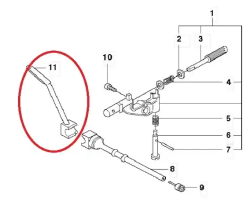 Przewód ciśnieniowy pilarki Husqvarna, element o smukłym kształcie, z jedną końcówką mocującą. Wykonany z wytrzymałego materiału, w kolorze czarnym. Widoczny na rysunku technicznym w złożonym układzie z innymi częściami pilarki.