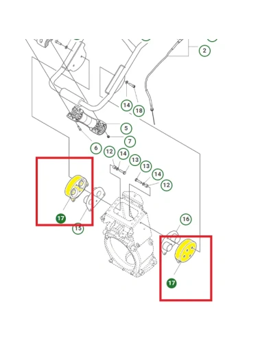Żółty amortyzator zagęszczarki LT 8005, nr 17, widoczny z boku, zaokrąglony z mocowaniami na neutralnym tle.