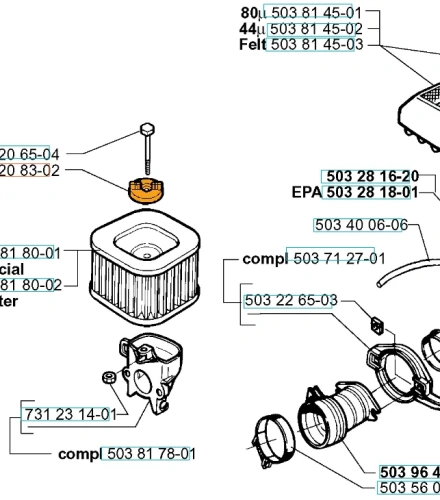 Pokrętło pilarki Husqvarna 371XP, 575XP w kolorze żółtym, wykonane z plastiku, o kwadratowym kształcie z wycięciami. Produkt widoczny z przodu, w kontekście podzespołów pilarki. W tle nieczytelne napisy i numery części.