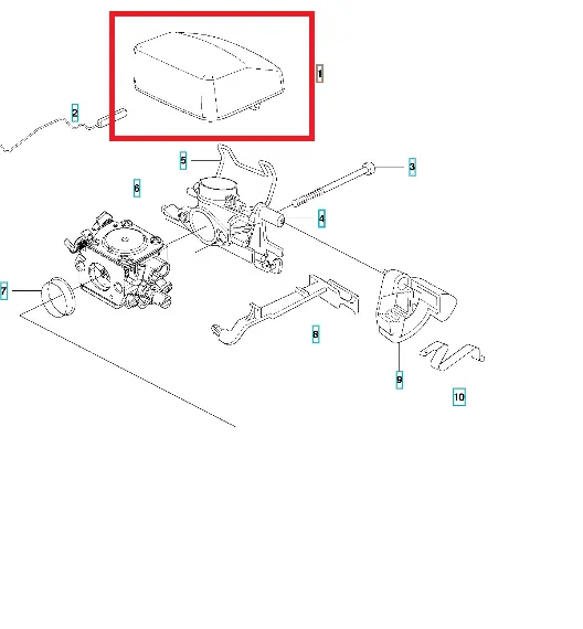 Filtr powietrza do pilarki Husqvarna 346 XP/353, w formie prostokątnej, z widocznymi otworami wentylacyjnymi. Przedstawiony z boku w kontekście rozłożonych komponentów. Kolor szary, gładka tekstura, ze szczegółowym wykończeniem.