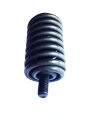 Amortyzator pilarki Husqvarna w kolorze czarnym, wykonany z metalu, w kształcie sprężyny. Zbliżenie na spiralną strukturę; widoczny gwintowany element mocujący na dole, co sugeruje przeznaczenie do montażu w urządzeniach.