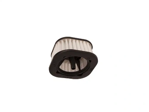Filtr powietrza do pilarki Husqvarna 585/592XP/XPG, cylindryczny z białą włókniną i otworem w centrum, białe żeberka, czarna ramka, na białym tle.