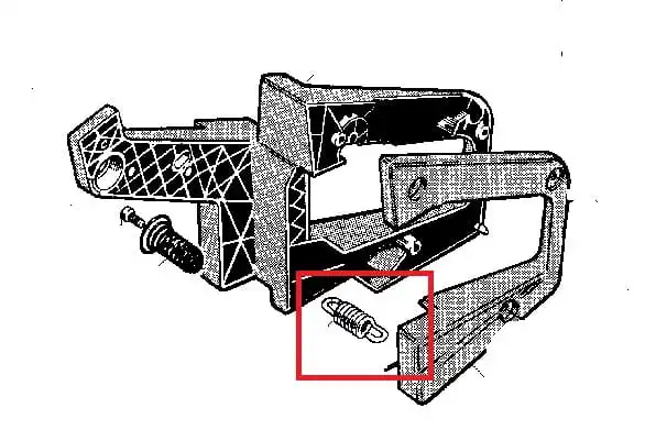 Amortyzator pilarki Husqvarna 40 dolny, widoczny z boku, z metalowym mocowaniem. Element składa się z dwóch części z widocznymi detailingami, takimi jak gwintowane otwory montażowe. Tło jest jednolite, co podkreśla produkt.