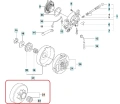 Srebrny, metalowy bęben sprzęgła do pilarek Husqvarna 362/575XP/576XP, okrągły z centralnym mocowaniem i żeberkami zwiększającymi przyczepność, widok frontalny z czytelnymi detalami.
