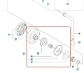 Bęben sprzęgła do pilarek Husqvarna 61/272XP/268, srebrny, metaliczny, okrągły, z mocowaniami i osadzeniem, widok frontalny na jasnym tle.