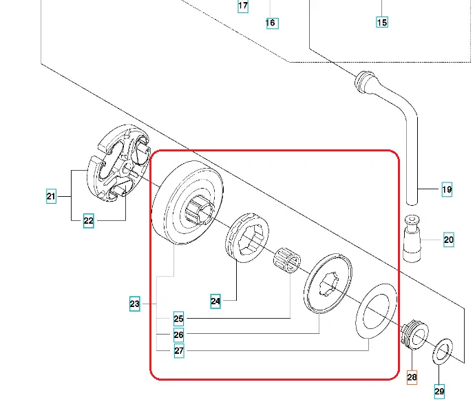 Bęben sprzęgła do pilarek Husqvarna 61/272XP/268, srebrny, metaliczny, okrągły, z mocowaniami i osadzeniem, widok frontalny na jasnym tle.