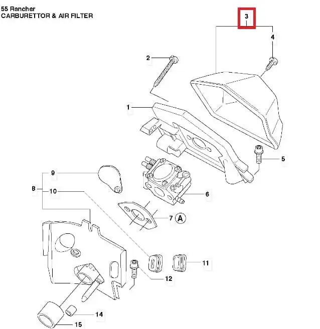 Filcowy filtr powietrza do pilarki Husqvarna 51/55, prostokątny, ciemnoszary, z logo i otworami montażowymi, na białym tle, frontalnie.