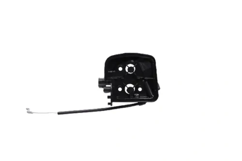 Wspornik filtra powietrza P738 w kolorze czarnym, widoczny z boku. Produkt ma dwa otwory montażowe i zintegrowany kabel. Prosta, matowa powierzchnia, idealny do instalacji w systemach wentylacyjnych.