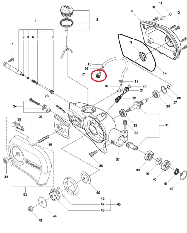 Filtr oleju do pilarek Husqvarna i Jonsered w kolorze czarnym, o cylindrycznym kształcie z widocznymi oznaczeniami. Produkt ukazany z boku, w zbliżeniu, na neutralnym tle, pokazującym detale mocowania oraz logo. Idealny do zastosowań w pilarkach.