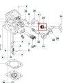Sprężyna wału gaźnika do pilarek Husqvarna 135, 440 II w metalicznym kolorze, pokazana z boku. Element systemu paliwowego na białym tle, widoczne spoiny i okrągły kształt.