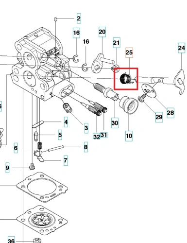 Sprężyna wału gaźnika do pilarek Husqvarna 135, 440 II w metalicznym kolorze, pokazana z boku. Element systemu paliwowego na białym tle, widoczne spoiny i okrągły kształt.