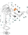 Dźwignia gaźnika pilarki Husqvarna 140, 440 II w kolorze pomarańczowym, z ergonomiczną rączką i otworami montażowymi. Produkt umieszczony na białym tle, widok frontalny, zbliżenie na detale, w tym oznaczenia i numer katalogowy.