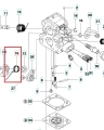 Sprężyna gaźnika do pilarki Husqvarna 435, 440 II, w metalowej, spiralnej formie; widok frontalny. Produkt z wyraźnymi detalami konstrukcyjnymi, umieszczony w schemacie. Element o smukłym kształcie, istotny dla funkcji gaźnika. Tło jednolite.