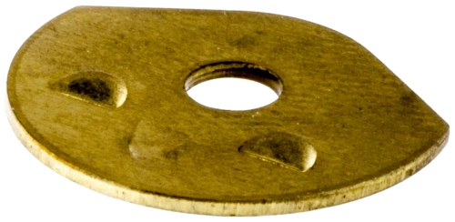 Przepustnica gaźnika do pilarki Husqvarna 36, 41, metalowa, o zaokrąglonym kształcie, z okrągłym otworem w centrum. W widoku z boku, ukazuje dwa wyżłobienia. Powierzchnia lekko matowa, w kolorze złotym. Idealna do zastosowań w narzędziach.
