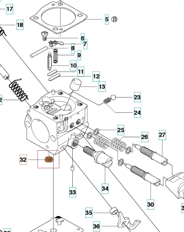 Sitko gaźnika do pilarki Husqvarna 357XP i wykaszarki 345R, wykonane z metalu, o okrągłym kształcie z drobnymi otworami, w kolorze szarym. Produkt leży na białym tle, ukazując szczegóły struktury oraz mocowania do gaźnika.