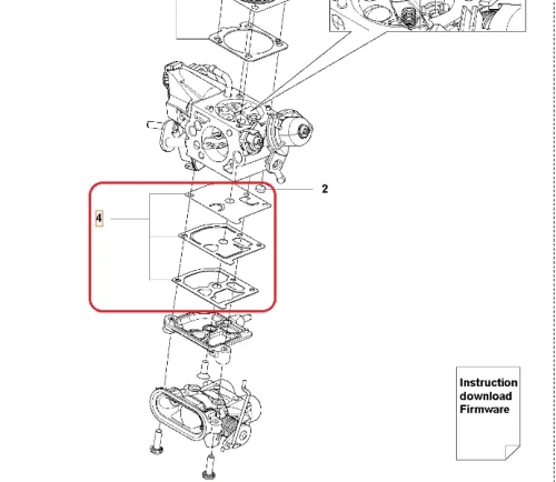 Zestaw uszczelek gaźnika do pilarek Husqvarna 545 Mark II i 550 XP Mark II, różne kształty z okrągłymi otworami, ujęcie z góry, na jednolitym tle.