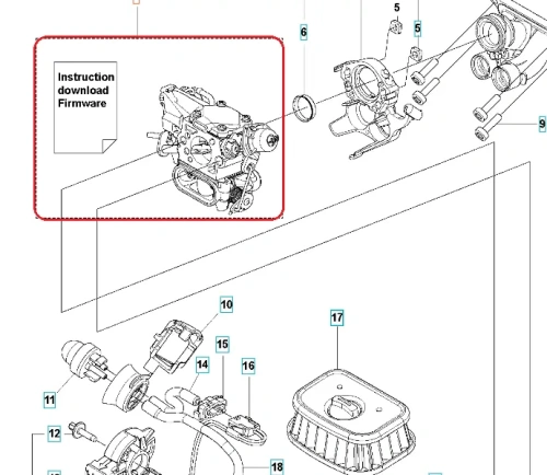 Gaźnik do piły Husqvarna 550XP Mark II o prostokątnym kształcie, wykonany z metalu, z widocznymi złączami. Na zdjęciu z boku, wyróżnia się detalami mocowania i wlotu powietrza. Tło jest jasne, co podkreśla produkt.