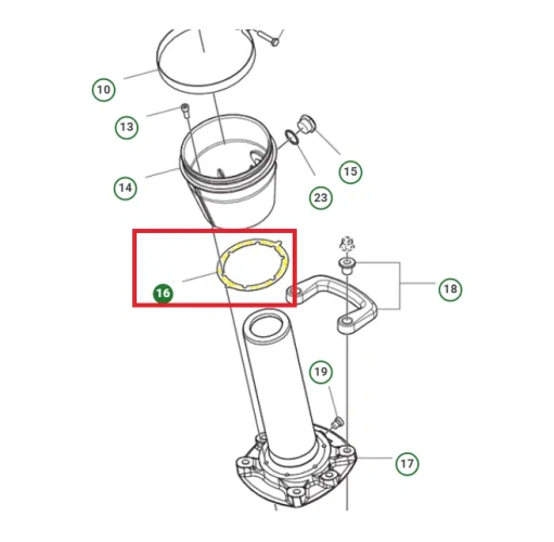 Uszczelka wspornika zagęszczarki Husqvarna, okrągła, elastyczna, z widocznymi oznaczeniami. Precyzyjnie wykonane krawędzie, idealna do ograniczenia wycieków.