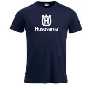 T-shirt granatowy z dużym logo Husqvarna 
