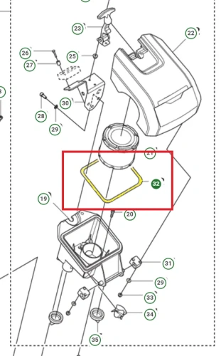 Schemat przedstawia oryginalną uszczelkę obudowy filtra powietrza, która jest dedykowana do zagęszczarek firmy Husqvarna. Przeznaczona do modeli LT 6005 i LT 5005.