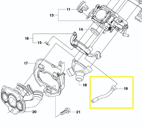 Przewód do pilarek 570 Husqvarna, elastyczny, w kolorze czarnym. Widoczny detal połączenia. Produkt ułożony poziomo, na białym tle, umożliwiający łatwą identyfikację zastosowania w narzędziach ogrodniczych.