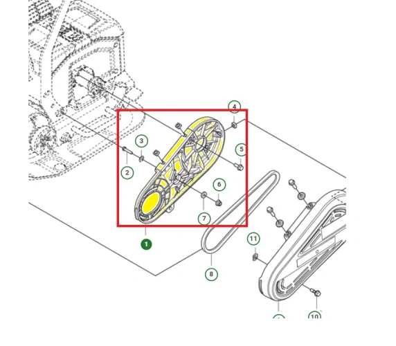 schemat przedstawia osłonę pasa przeznaczoną do zagęszczarek Husqvarna. Osłona jest dedykowana do modelu Husqvarna LF 60iLAT