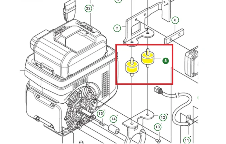schemat przedstawia amortyzator uchwytu do zagęszczarek Husqvarna. Amortyzator jest dedykowany do modelu Husqvarna LFe 60 LAT