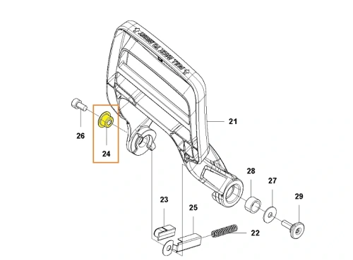 zdjęcie schematu umiejscowienia dystansu do pilarki 543 XP Husqvarna, element oznaczony kolorem żółtym i numerem 24,