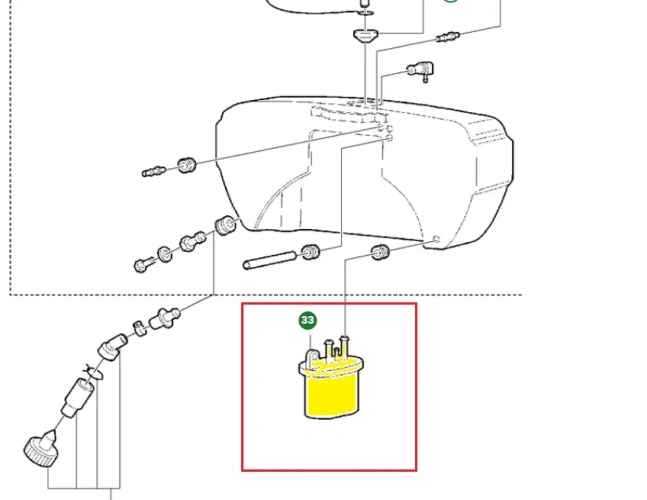 Schemat przedstawia filtr paliwa zagęszczarek Husqvarna. Filtr jest dedykowany między innymi do zagęszczarki Husqvarna LF 130 LT.