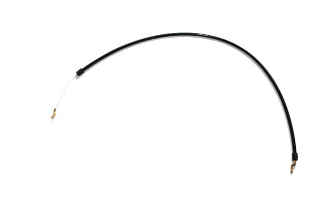 Linka gazu pilarki Husqvarna 40, czarna, z wytrzymałą metalową końcówką, zwinięta poziomo z cienką białą żyłką, na białym tle. Idealna do narzędzi ogrodniczych.