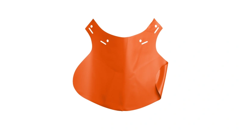 Osłona karku do kasków Husqvarna, widok frontalny, w kolorze pomarańczowym, otwory montażowe widoczne u góry,