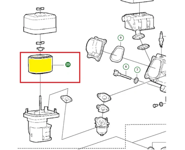 Schemat przedstawia filtr powietrza do zagęszczarek Husqvarna. Filtr jest dedykowany między innymi do zagęszczarki Husqvarna LF 80 L.