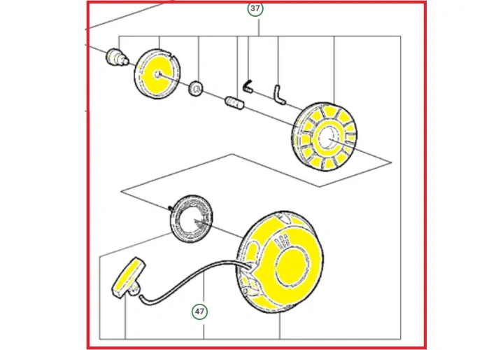 Schemat przedstawia rozrusznik do zagęszczarek Husqvarna. Rozrusznik jest dedykowany między innymi do zagęszczarki Husqvarna LF 80 L.