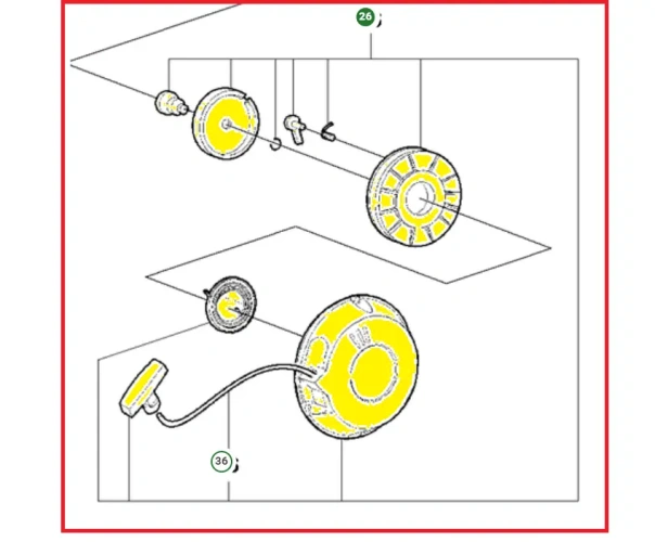 Schemat przedstawia rozrusznik do zagęszczarek Husqvarna. Rozrusznik jest dedykowany między innymi do zagęszczarki Husqvarna LF 80 L.