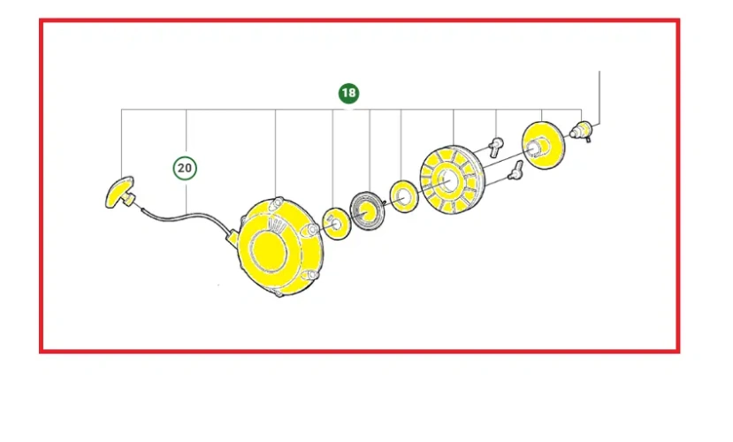 Schemat przedstawia rozrusznik/ starter do zagęszczarek Husqvarna. Rozrusznik jest dedykowany między innymi do zagęszczarki Husqvarna LF 50L.