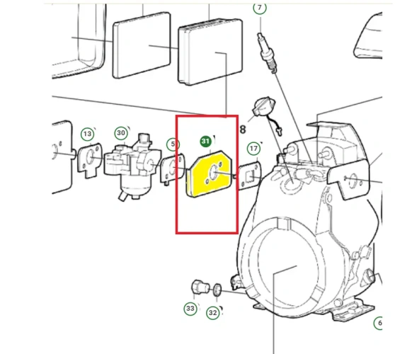 Schemat przedstawia podkładkę dystansową silnika do zagęszczarek Husqvarna. Podkładka jest dedykowana między innymi do zagęszczarki Husqvarna LF 50L