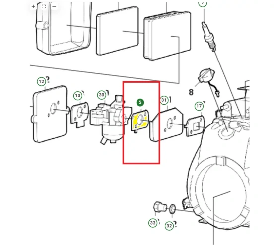 Schemat przedstawia uszczelkę gaźnika do zagęszczarek Husqvarna. Uszczelka jest dedykowana między innymi do zagęszczarki Husqvarna LF 50L