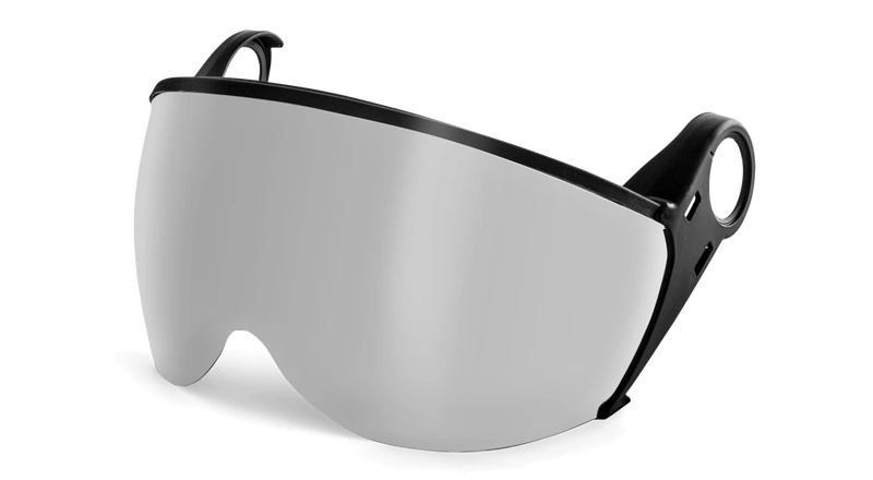 Półprzezroczyste okulary ochronne do kasku Husqvarna Spire-Vent, czarne matowe detale, duże soczewki, widok z boku, bez napisów, świetne do pracy.