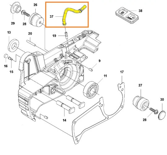 Przewód do pilarek 543 XP Husqvarna, elastyczny, w kolorze czarnym. Widoczny detal połączenia. Produkt ułożony poziomo, na białym tle, umożliwiający łatwą identyfikację zastosowania w narzędziach ogrodniczych.